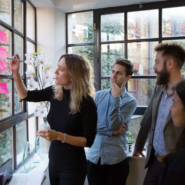 Seenit team working around a white board